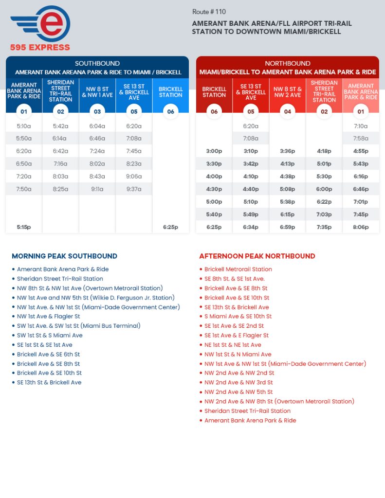 South Florida Express Coach | Route 110 Schedule (Effective 4-28-25)